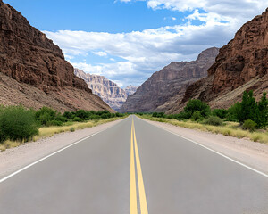 Naklejka premium Scenic highway through a majestic canyon, under a partly cloudy sky