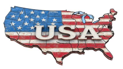 Usa map text showing american patriotism on transparent background