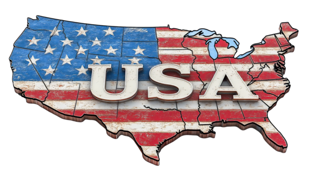 Usa map text showing american patriotism on transparent background