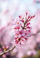Fototapeta premium Delicate pink blossoms in full bloom against a soft spring background, pink flowers, flowers, springtime