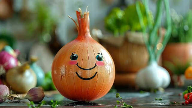 Fun cartoon onion character dancing in animation