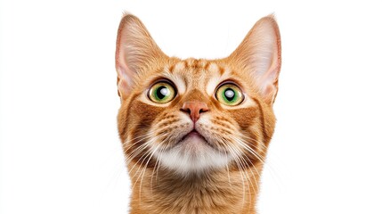 Fototapeta premium Front View of a Beautiful Cat Looking Up Curiously