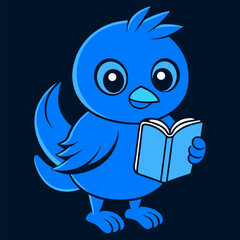 A cute, blue cartoon bird vector illustration with a happy, smiling face