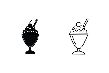 Ice Cream Sundae Icons Dessert, Sweet Treat, Filled, Outline, Graphic