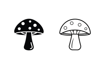 Two Simple Mushroom Icons Filled and Outline Styles