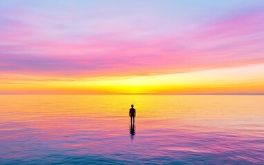 Obraz premium Serene Sunset Reflection Over Calm Ocean Waters