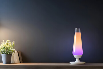 retro-style lava lamp glowing with vibrant orange and purple colors in dark setting