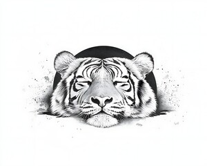 Obraz premium Serene Tiger for Ink Sketch, White Background.