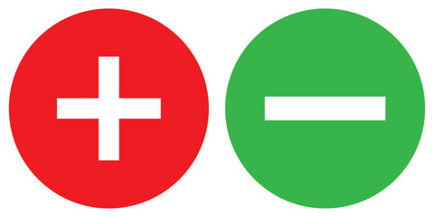 Obraz premium Round plus and minus icons set with different thicknesses. Vector.