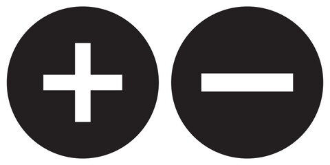 Plus and Minus icon shape button set. Add, zoom, cross, positive logo symbol. Cancel, delete, exit negative line sign 