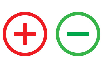 Fototapeta premium Plus, minus, add and subtract icon set in simple and stroke style in circle with black and white color. Plus and minus or add and subtract flat icons for apps and websites. Plus and minus sign set.