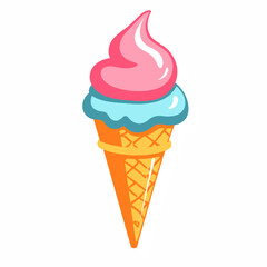 Colorful ice cream cone illustration on white background, summer treat