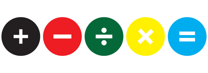 Math icon. Calculator plus minus divide multiply signs collection. Math calculate signs. EPS 10