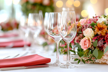 Elegant Wedding Reception Table Setting, Flowers
