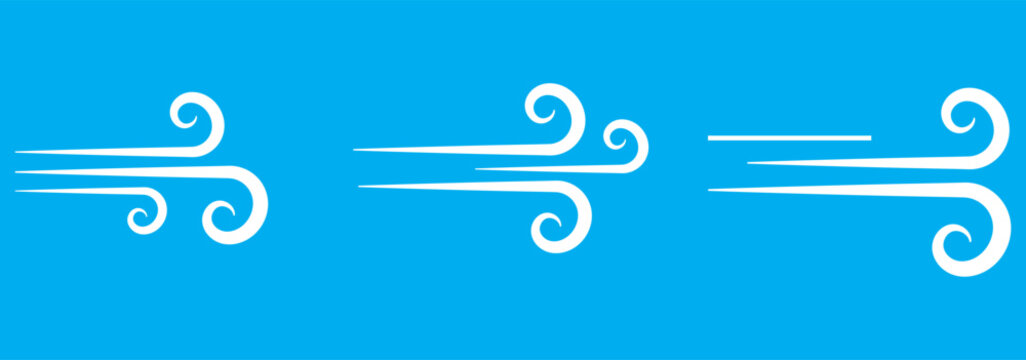 Set wind blow line icon. Blowing wind outline icons. Windy weather symbol, logo - vector