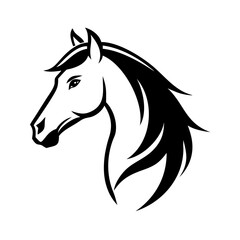 Elegant Horse Head Outline in Side Profile with Flowing Mane Ideal for Logos and Equestrian Designs