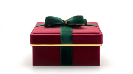 A red gift box with a green ribbon, perfect for special occasions and celebrations.