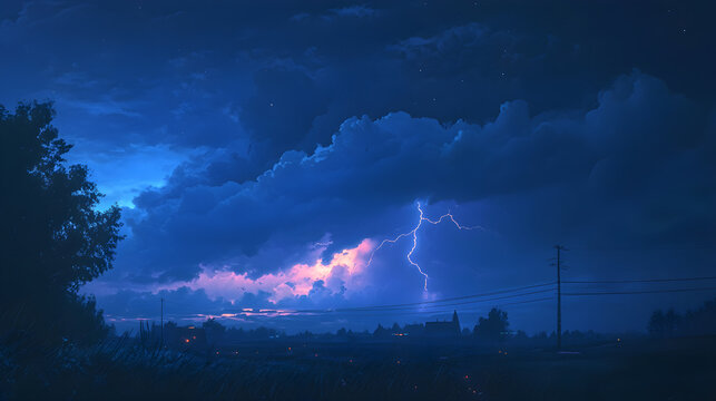 The intense beauty of a thunderstorm rolling across the sky, with dark clouds and the occasional flash of lightning, brings a sense of raw, untamed power to the landscape