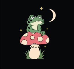 Whimsical Frog on Night Mushroom
