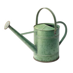 Vintage green metal watering can isolated on transparent background.