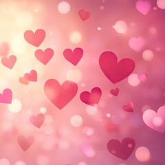 Hearts abstract background in pink pastel colors. Happy Valentine's Day banner. Hearts bokeh. Love pattern. Spring tones Valentine's Day poster. 