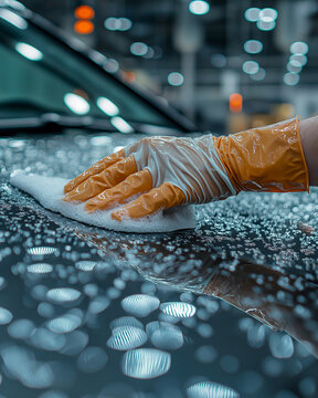 Autowaschvorgang mit Handschuh