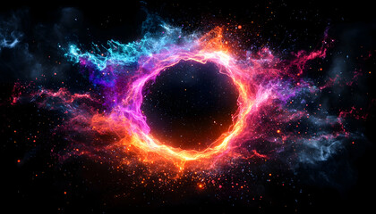 Obraz premium Fiery cosmic ring swirling in nebula space