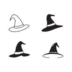 Witch hats, wizard hats, Halloween accessories, black and white illustration