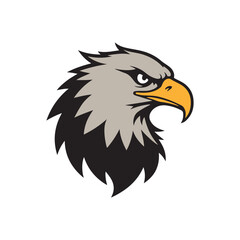 Black and white illustration, stylized eagle head, sharp beak, fierce eye, bold graphic design 