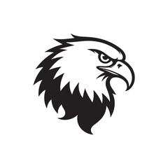 Fototapeta premium Black and white illustration, stylized eagle head, sharp beak, fierce eye, bold graphic design 