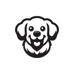 Cartoon dog face, happy expression, black and white line drawing