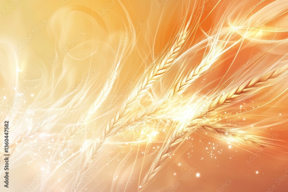 Poster Surreal transformation of golden wheat into glowing energy waves in a dreamy atmosphere with smooth gradients Generative AI