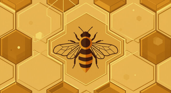 ilustraci&oacute;n de una abeja con un fondo de panal 