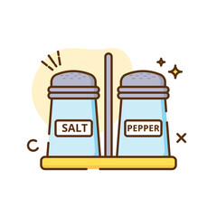 The image shows a cartoon illustration of a salt and pepper shaker set.
