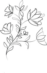 Black and white floral branch with leaves and seamless pattern design