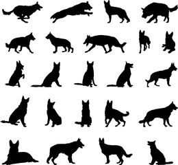 dogs, shepherds set, silhouette collection, vector