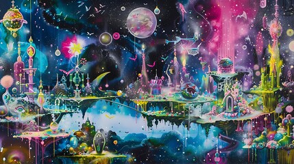 Obraz premium Surreal and Abstract Art: Paintings and Drawings Featuring Vibrant Colors and Dreamlike Scenes