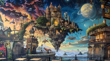 Fototapeta premium Surreal and Abstract Art: Paintings and Drawings Featuring Vibrant Colors and Dreamlike Scenes
