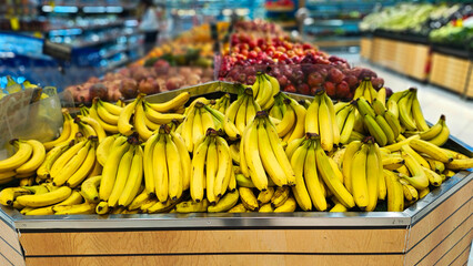 Fresh Bunches of Bananas Displayed at Grocery Store