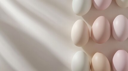 Decorative pastel eggs arranged stylishly on a light background with soft shadows creating a calm and serene atmosphere during springtime celebrations