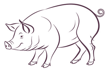 Fototapeta premium Domestic Pig Outline Vector – Simple and Clean Design