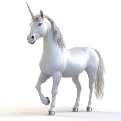 Obraz premium Majestic Unicorn Posing on White Isolated Background: 3D rendering. 