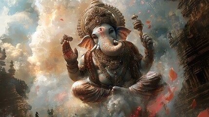 a Hindu deity in a lotus pond, perhaps for a spiritual article