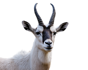 Elegant Addax Portrait, Majestic Spiral Horns and Striking White Coat in High Detail, Displaying the Beauty and Grace of This Endangered Antelope Species Up Close