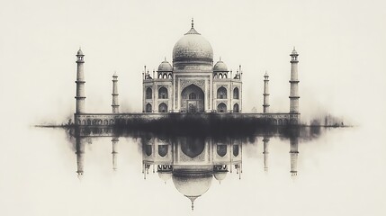 Watercolor illustration of the Taj Mahal, showcasing an illustrative style in red and orange tones.