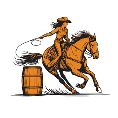 Vector Western cowgirl barrel racing