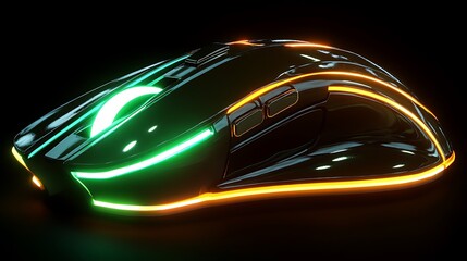 A sleek, futuristic gaming mouse with vibrant LED lights for enhanced gaming experience.