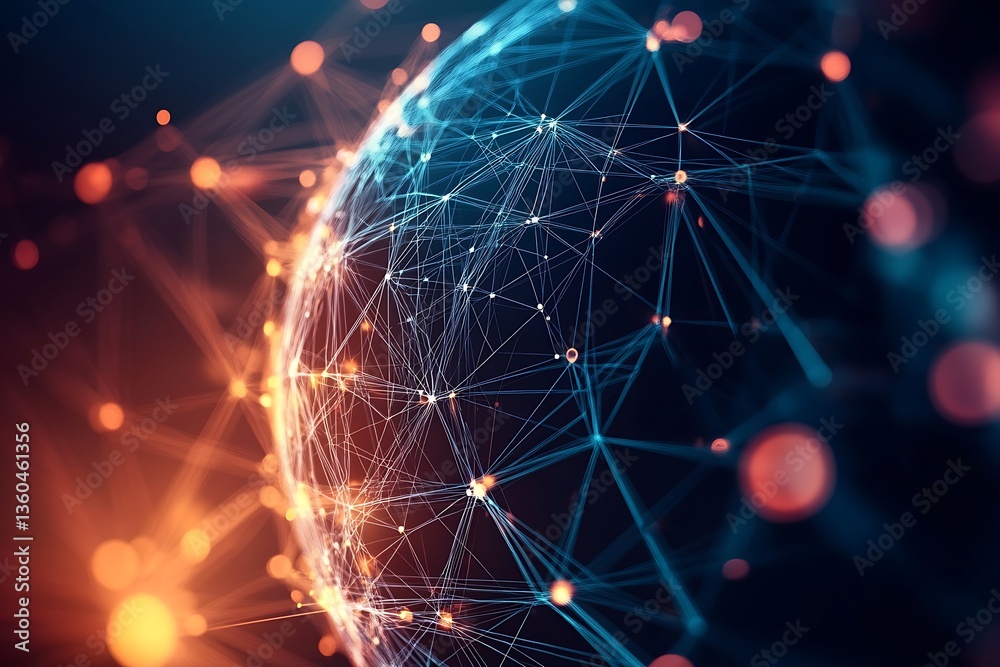 Fototapete Abstract Global Network Visualization Interconnected Nodes and Lines Representing Worldwide Connectivity and Data Flow