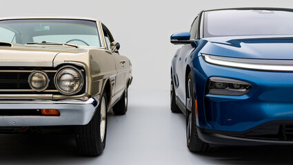 Old car vs. new car. Comparison