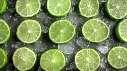 A vibrant, flat-lay composition of sliced lemons arranged on a gray background, showcasing freshness and simplicity.